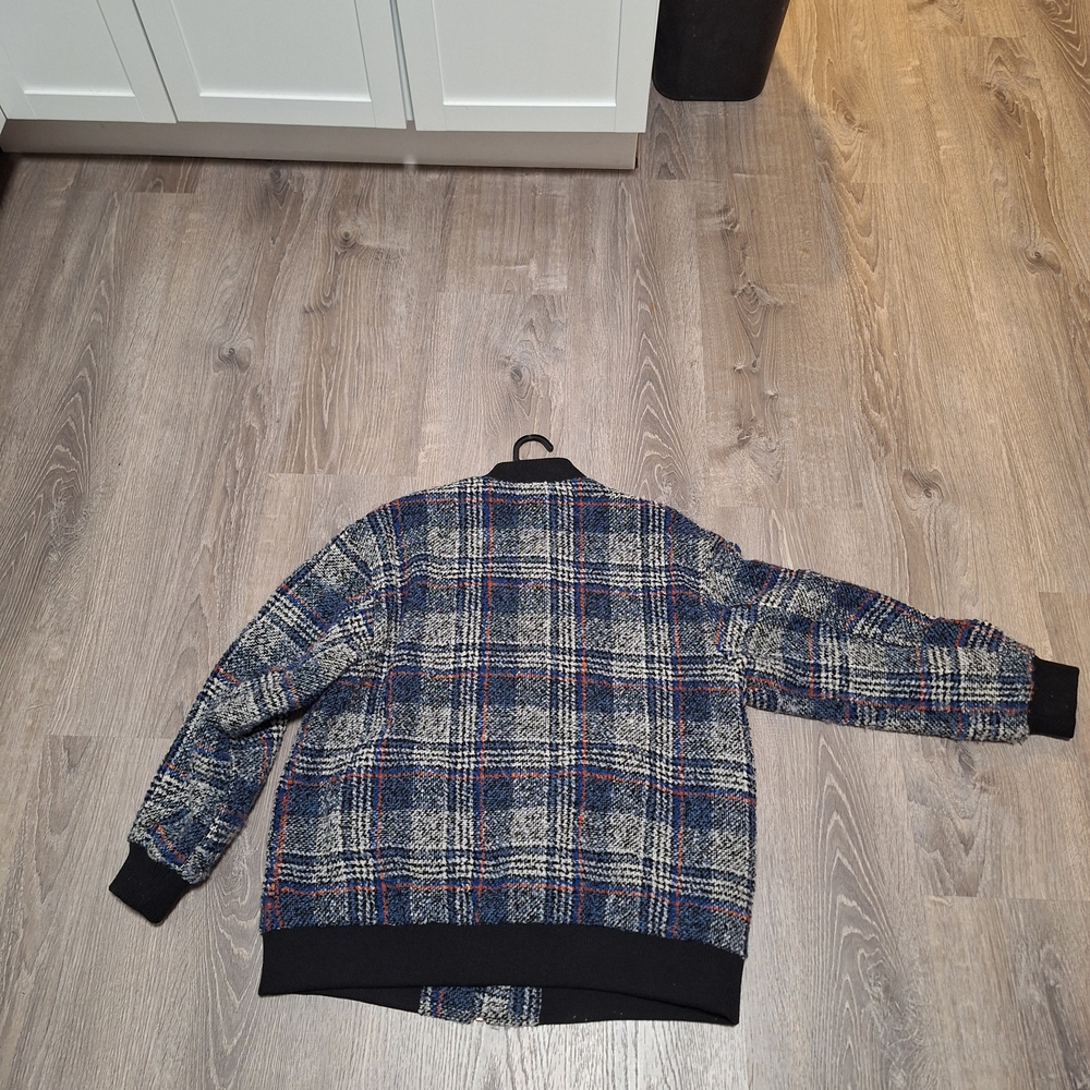 Avec Les Filles Plaid Knit Jacket with Blue and Orange Accents - Picture 14 of 16